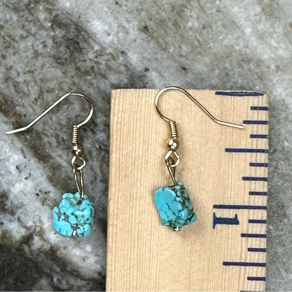 Turquoise Earrings Drop Dangle Western Style Handmade Gold Tone Ear Wires - Picture 3 of 3